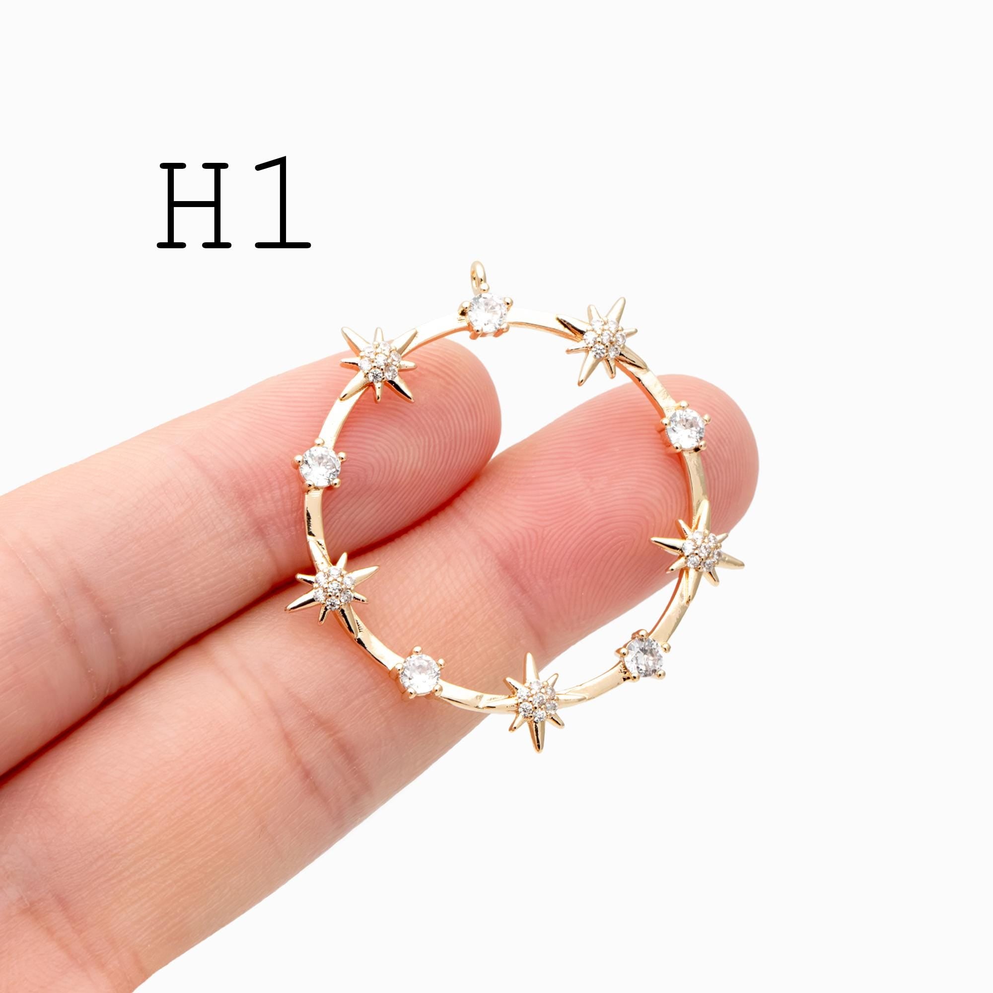 4pcs Gold/ Silver North Star Charms , Gold/ Rhodium plated Brass, CZ Pave Star Pendants (GB-1048)